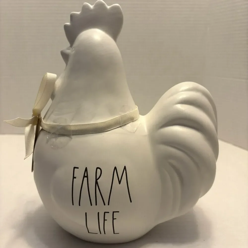 Rae Dunn Artisan Canister Cookie Jar Farm House Life Chicken Rooster White NWT